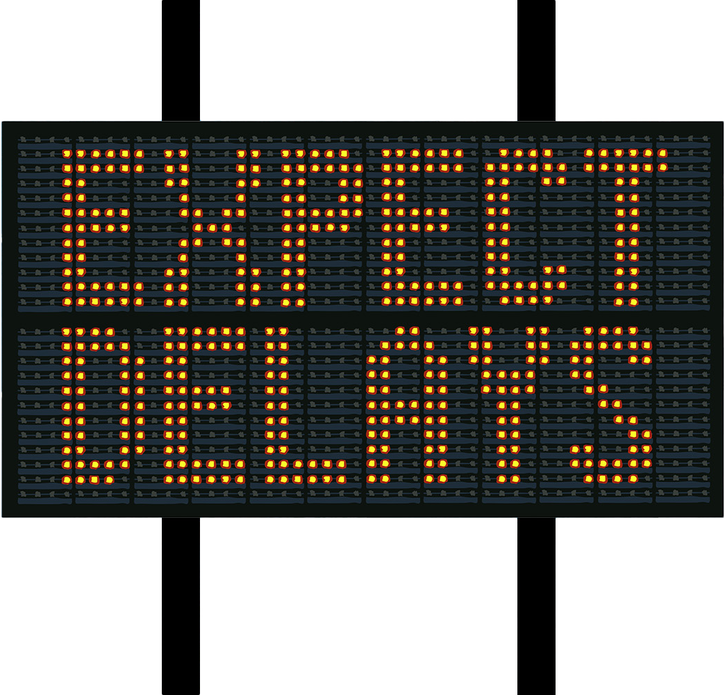 A light pixel roadway sign reads "Expect Delays".